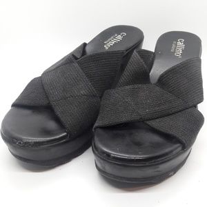 Callisto of California Black Wedge Sandal